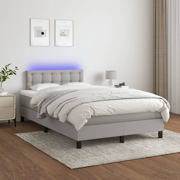 vidaXL Posteľ boxsping s matracom a LED bledosivá 120x200 cm látka