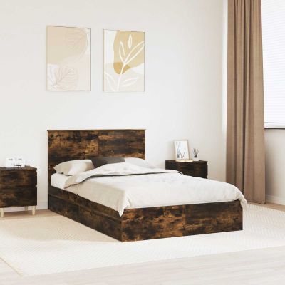 vidaXL Úložná posteľ Dymová dub 135 x 190 cm Kompozitné drevo