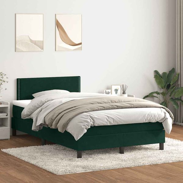 vidaXL Posteľný rám boxsping s matracom tmavozelený 120x210 cm zamat