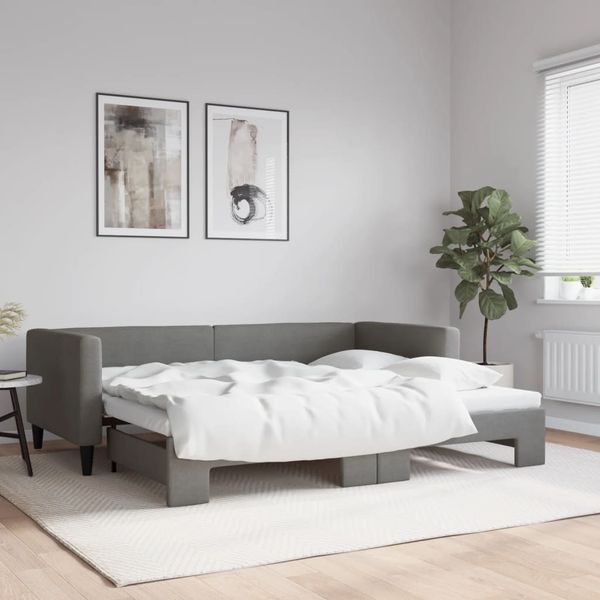 vidaXL Denná posteľ s rozkladacou posteľou tmavosivá 90x200 cm látka