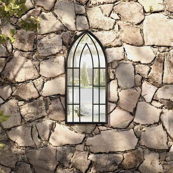 vidaXL Záhradné zrkadlo čierne 70x30 cm exteriérové železo