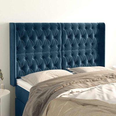 vidaXL Čelo postele so záhybmi tmavomodrá 163x16x118/128 cm zamat