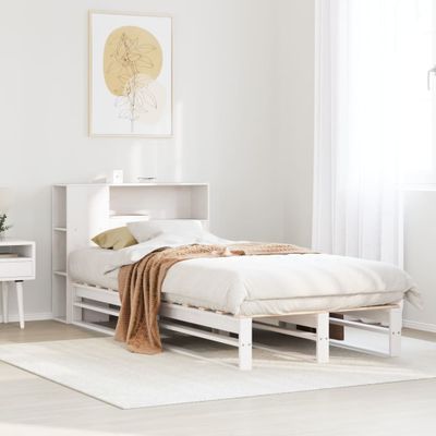 vidaXL Posteľ s knižnicou bez matraca biela 100x200cm masívne drevo