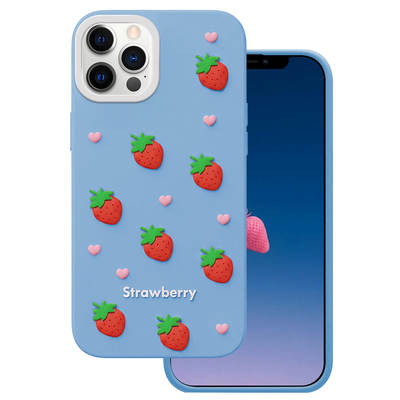 Puzdro Strawberry pre iPhone 12 / 12 Pro 6,1" modrá