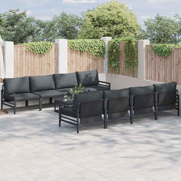 vidaXL Súprava záhradných pohoviek s vankúšom 9 pcs Čierna Oceľ