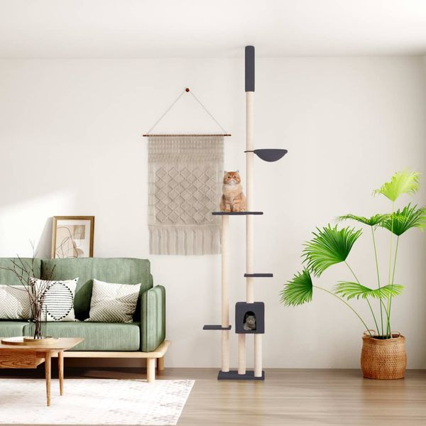 vidaXL Strom pre mačky od podlahy po strop tmavosivý 258,5-284,5 cm