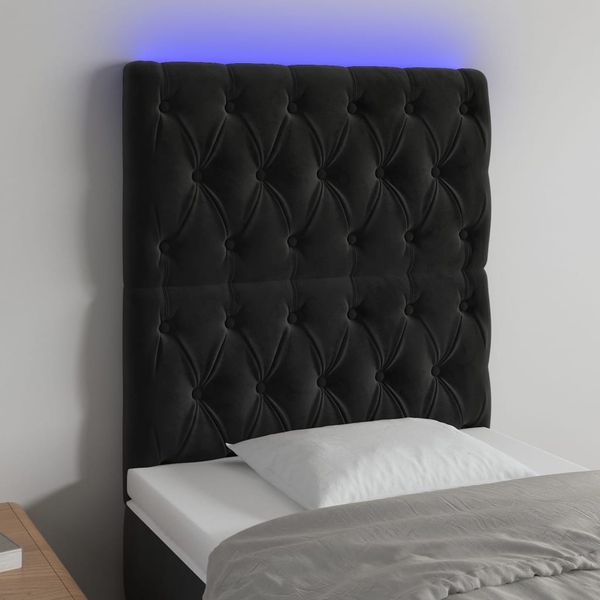 vidaXL Čelo postele s LED čierne 80x7x118/128 cm zamat