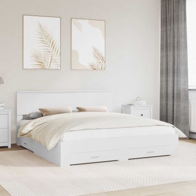 vidaXL Rám postele so zásuvkou Biela 180 x 200 cm Kompozitné drevo