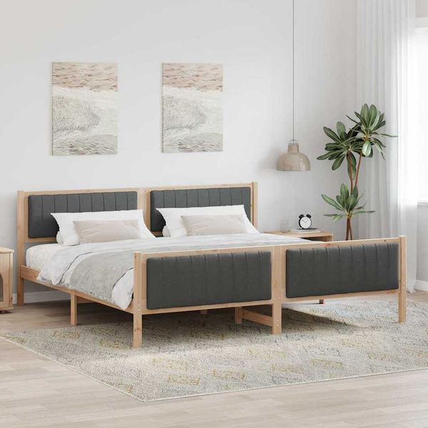 vidaXL Rám postele hnedá a tmavosivá 200 x 200 cm Borovicový masív