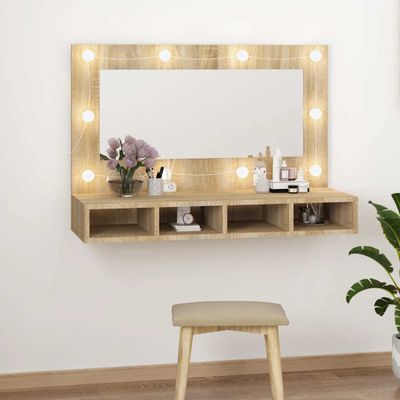vidaXL Zrkadlová skrinka s LED dub sonoma 90x31,5x62 cm