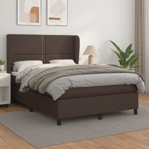 vidaXL Boxspring posteľ s matracom hnedá 140x190 cm umelá koža
