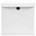 vidaXL Úložné boxy s vekom 10 ks, biele 32x32x32 cm, látka