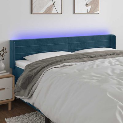 vidaXL Čelo postele s LED tmavomodré 163x16x78/88 cm zamat