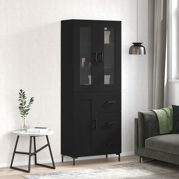 vidaXL Vysoká skrinka čierna 69,5x34x180 cm spracované drevo