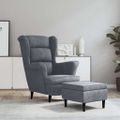 vidaXL Kreslo wingback s podnožkou tmavosivé zamatové