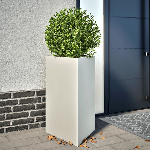 vidaXL Záhradné kvetináče 2 ks biele trojuholník 50x43x75 cm oceľ