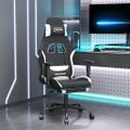 vidaXL Herná masážna stolička s podnožkou čierna a biela látková