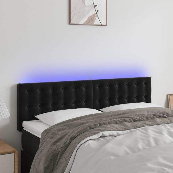 vidaXL Čelo postele s LED čierne 144x5x78/88 cm zamat