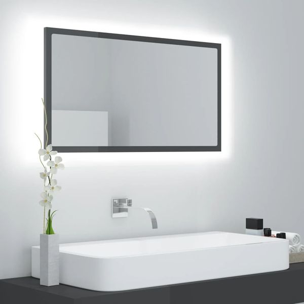 vidaXL LED kúpeľňové zrkadlo lesklé sivé 80x8,5x37 cm akryl