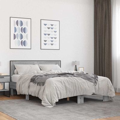 vidaXL Posteľný rám sivý sonoma 140x200 cm kompozitné drevo a kov