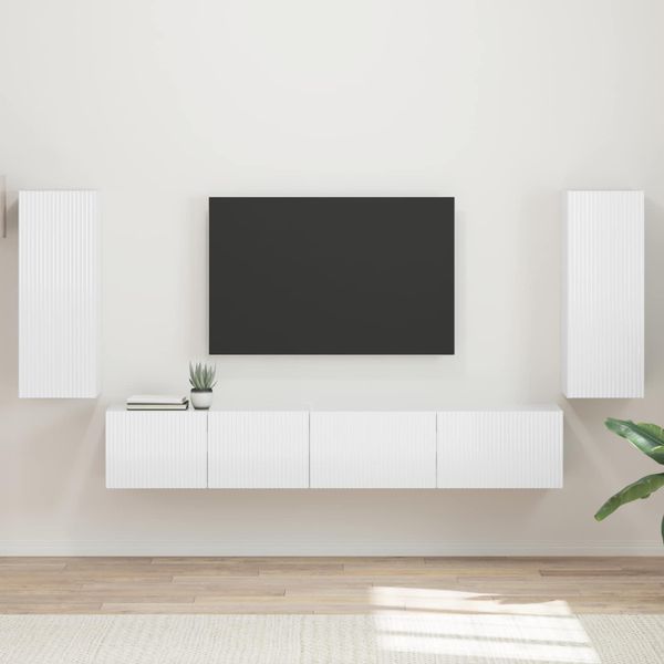 vidaXL Zostava TV skriniek 4 pcs Vysoký lesk bielej Kompozitné drevo