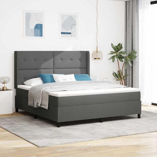 vidaXL LED box s pružinami Tmavo šedá 180 x 200 cm látka