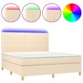 vidaXL Posteľ boxsping s matracom a LED krémová 180x200 cm látka