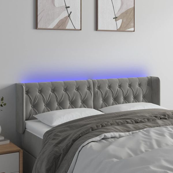 vidaXL Čelo postele s LED bledosivé 163x16x78/88 cm zamat