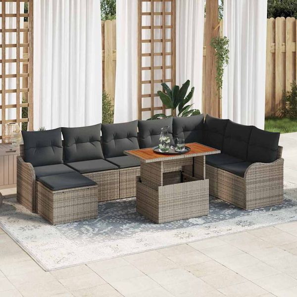 vidaXL Súprava záhradných pohoviek s vankúšom 9 pcs Sivá
