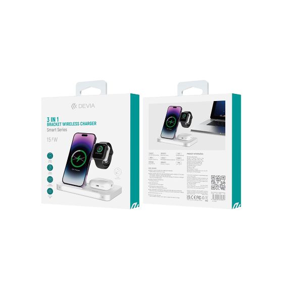 bezdrôtová nabíjačka Devia 3in1 Smart 15W biela s lampou
