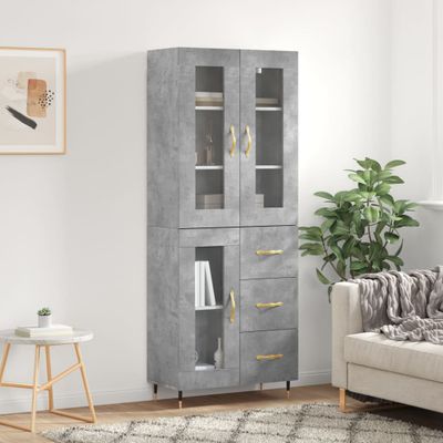 vidaXL Vysoká skrinka betónová sivá 69,5x34x180 cm spracované drevo