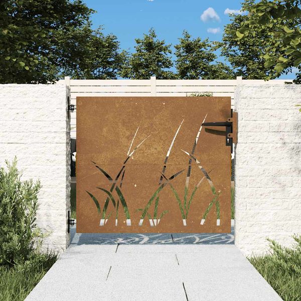 vidaXL Záhradná brána 85x75 cm, oceľ Corten, dizajn s trávou