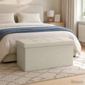 vidaXL Skladacia úložná lavička Biela 180 kg 80 L 77 x 38 x 38 cm Ľan