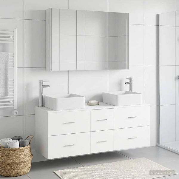 vidaXL Sada kúpeľňového nábytku 4 pcs Biela Kompozitné drevo a sklo