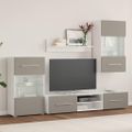 vidaXL 5-dielne TV skrinky s LED osvetlením, kamenne sivé, intenzívne drevo