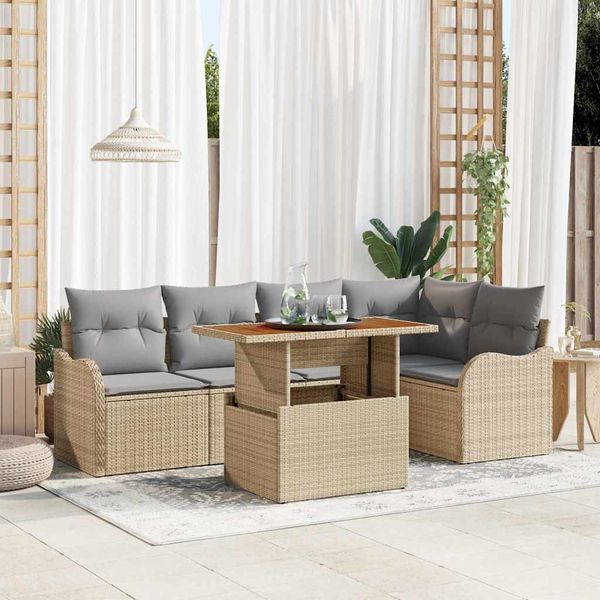 vidaXL Súprava záhradných pohoviek s úložiskom 6 pcs Béžová Poly ratan