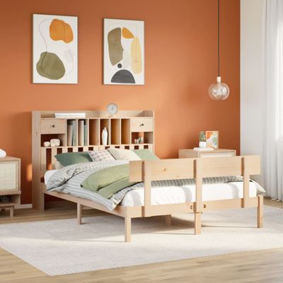 vidaXL Posteľ s knižnicou bez matraca 140x190 cm borovicový masív
