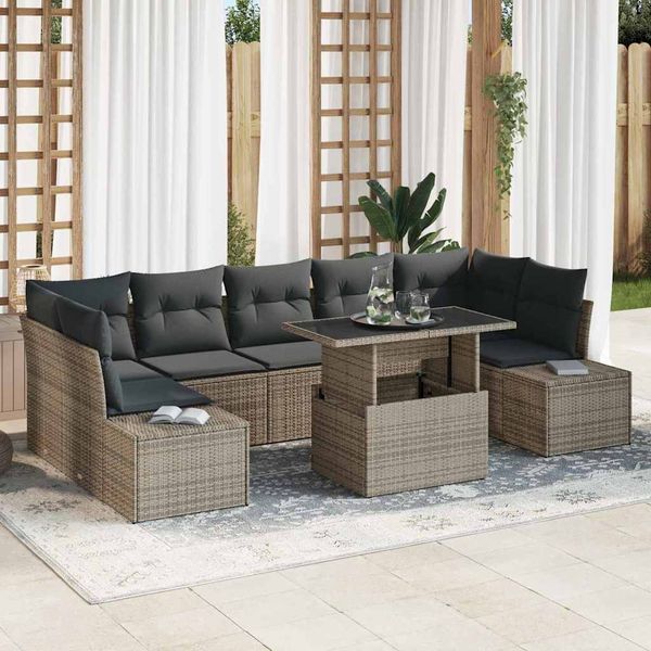 vidaXL Sada pohoviek s vankúšom 8 pcs Sivá polyratan