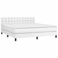 vidaXL Boxspring posteľ s matracom a LED biela 160x200 cm umelá koža