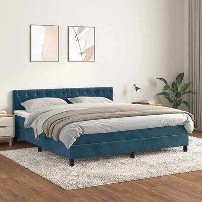 vidaXL Posteľný rám boxsping s matracom tmavomodrý 160x200 cm zamat