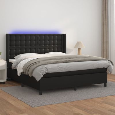 vidaXL Boxspring posteľ s matracom a LED čierna 180x200 cm umelá koža