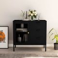 vidaXL Komoda čierna 75x35x70 cm oceľ a tvrdené sklo