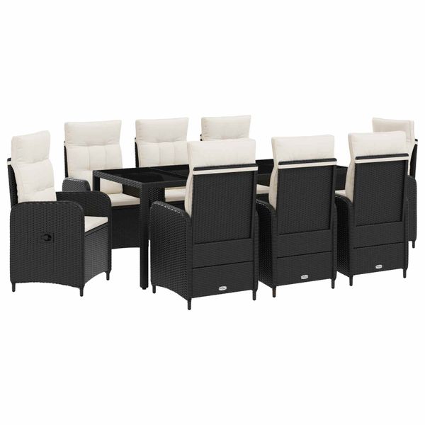 vidaXL Záhradná jedálenská súprava 9 pcs Čierna a krémová biela