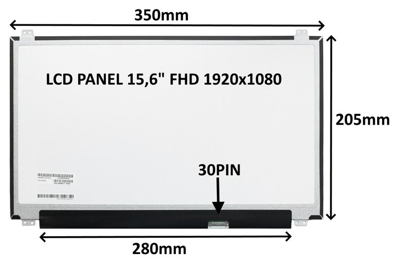 LCD PANEL 15,6'' FHD 1920x1080 30PIN MATNÝ IPS / ÚCHYTY HORE A DOLE