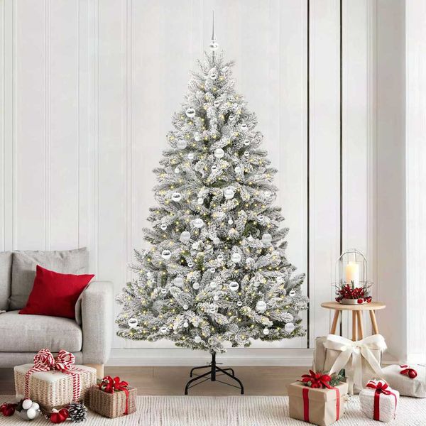 vidaXL Umelý vianočný stromček Zelená a biela 210 cm PVC a kov