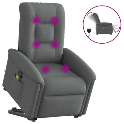 vidaXL Zdvíhacie a sklápacie elektrické masážne kreslo tmavosivé látka