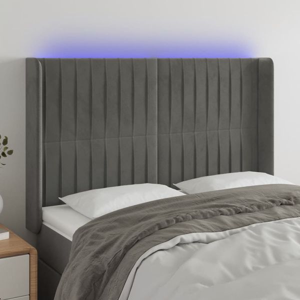 vidaXL Čelo postele s LED bledosivé 147x16x118/128 cm zamat