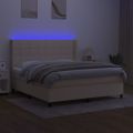 vidaXL Posteľ boxsping s matracom a LED krémová 180x200 cm látka