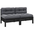 vidaXL 2-miestna záhradná pohovka so sedákmi čierna borovicové drevo
