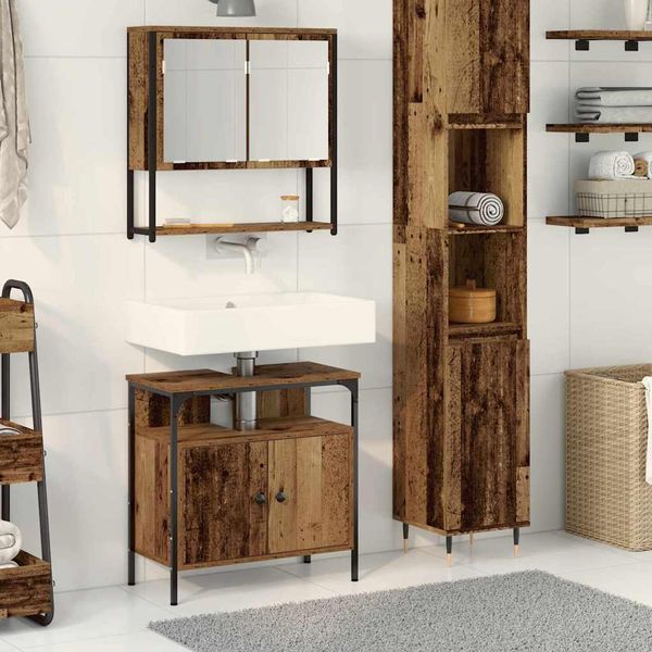 vidaXL Sada kúpeľňového nábytku Nástenný 2 pcs Hnedá Kompozitné drevo